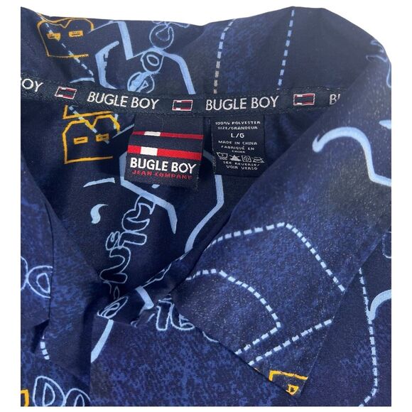Bugle Boy Vintage Men's Short Sleeve L Shirt Graphic Denim Society StreetWear - Picture 2 of 4
